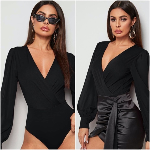 burgundy vneck overlap wide sleeve bodysuit - Picture 11 of 11